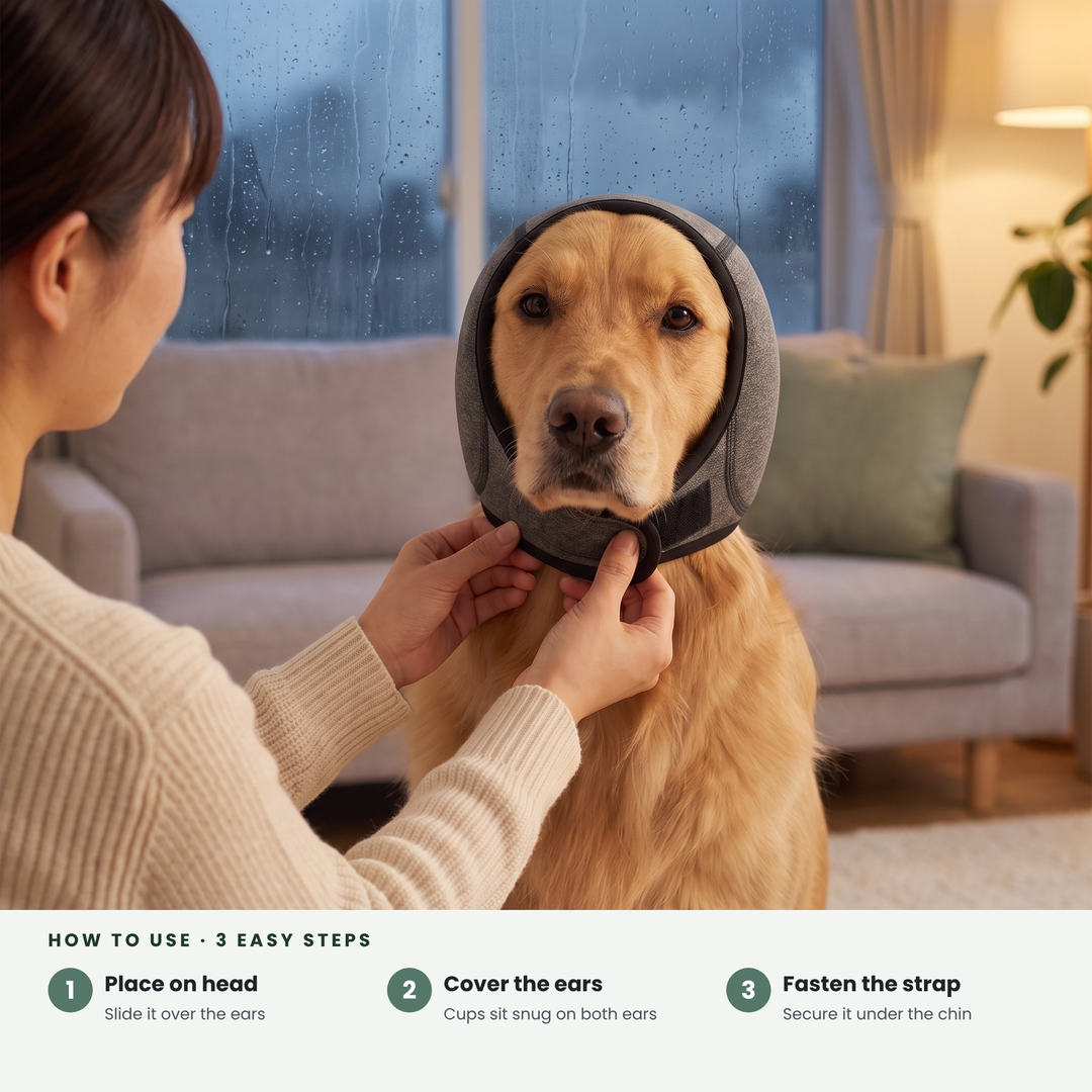 How to put on Pawflow Calm ear muffs in 3 steps