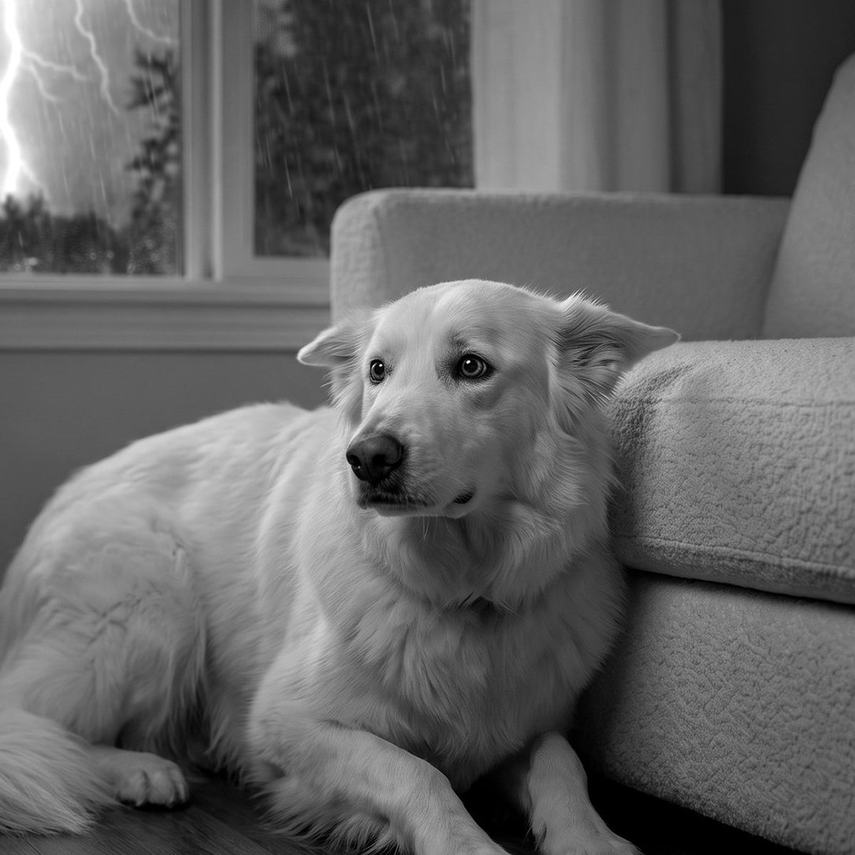 Antes: perro asustado por el ruido